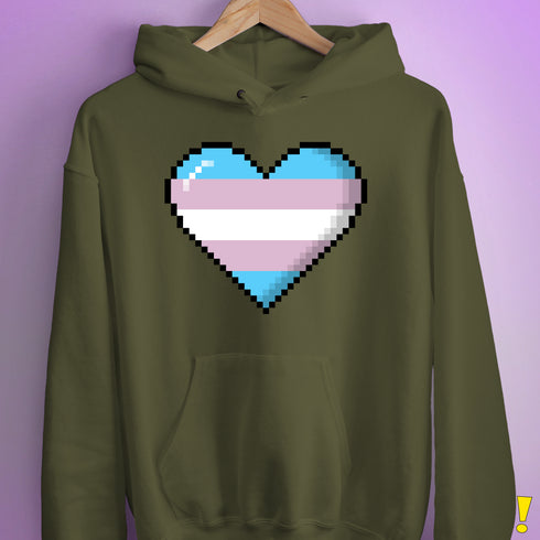 Transgender Pride 8-Bit Pixel Heart Hoodie - Army